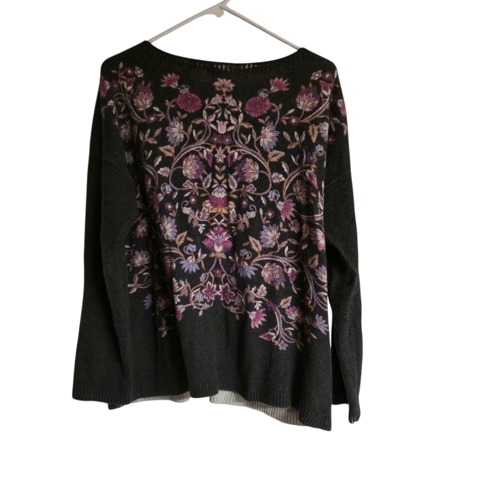 J. Jill Grey Womens Enchanted Florals Sweater Size Large - Picture 3 of 6